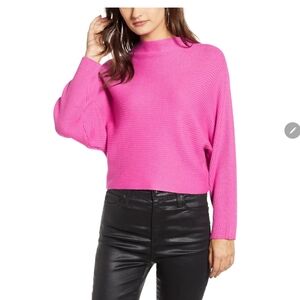 Leith Bright Pink Cowl Neck Sweater Size XS.